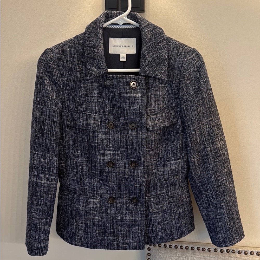 Banana Republic Navy Tweed Blazer Classic Wool Blend